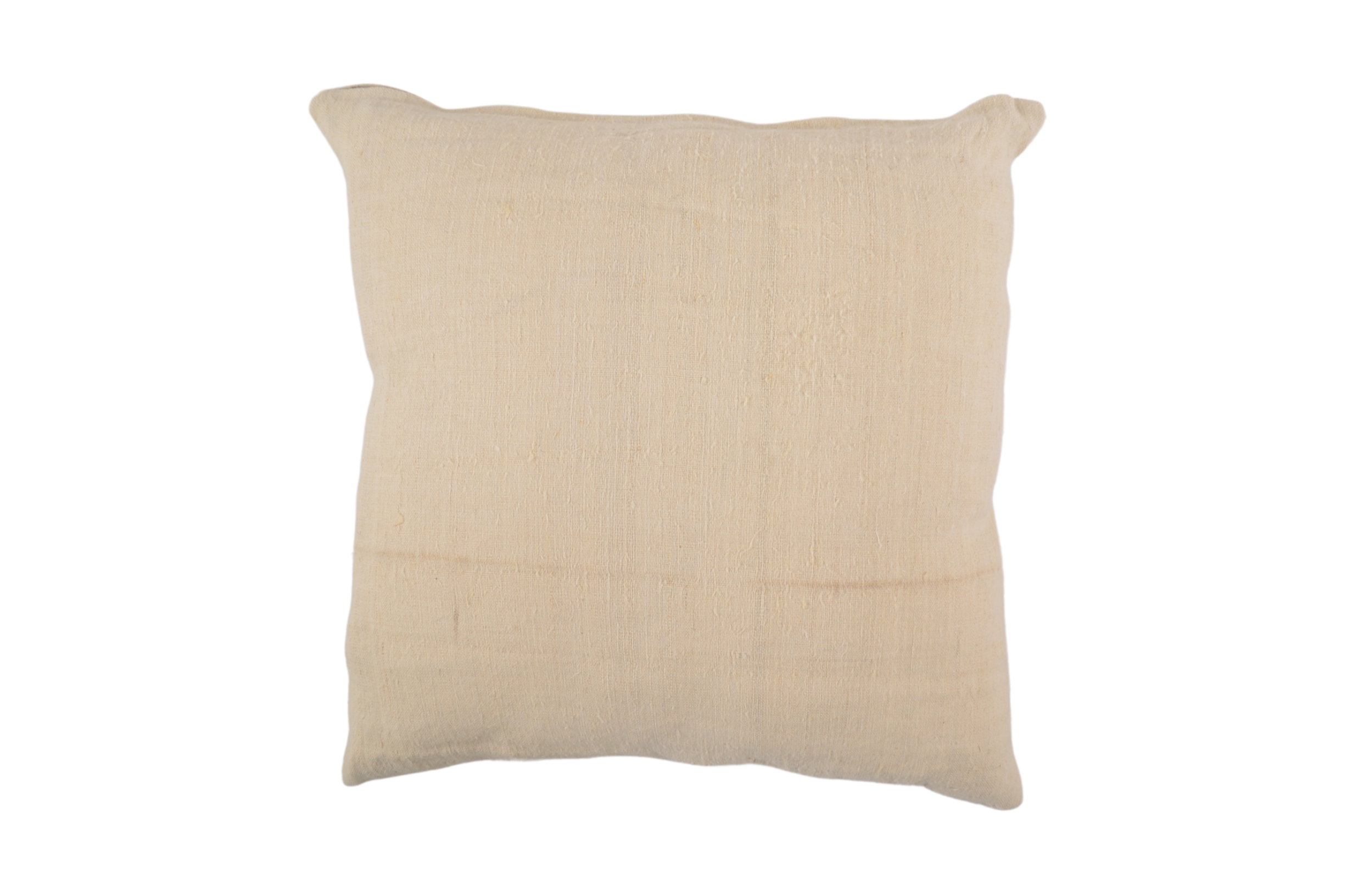 Handwoven antique hemp pillow with metal zipper and sustainable goose down insert.