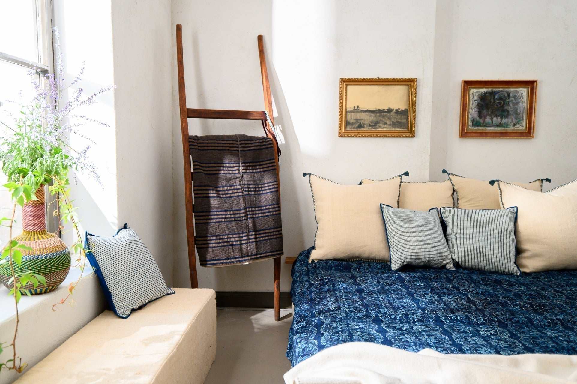 Handwoven Bed Cover, Organic Hemp, Artisanal Indigo Dyed.