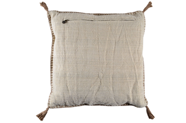 Antique Hungarian handwoven hemp pillow with taupe thread and custom recycled down insert.