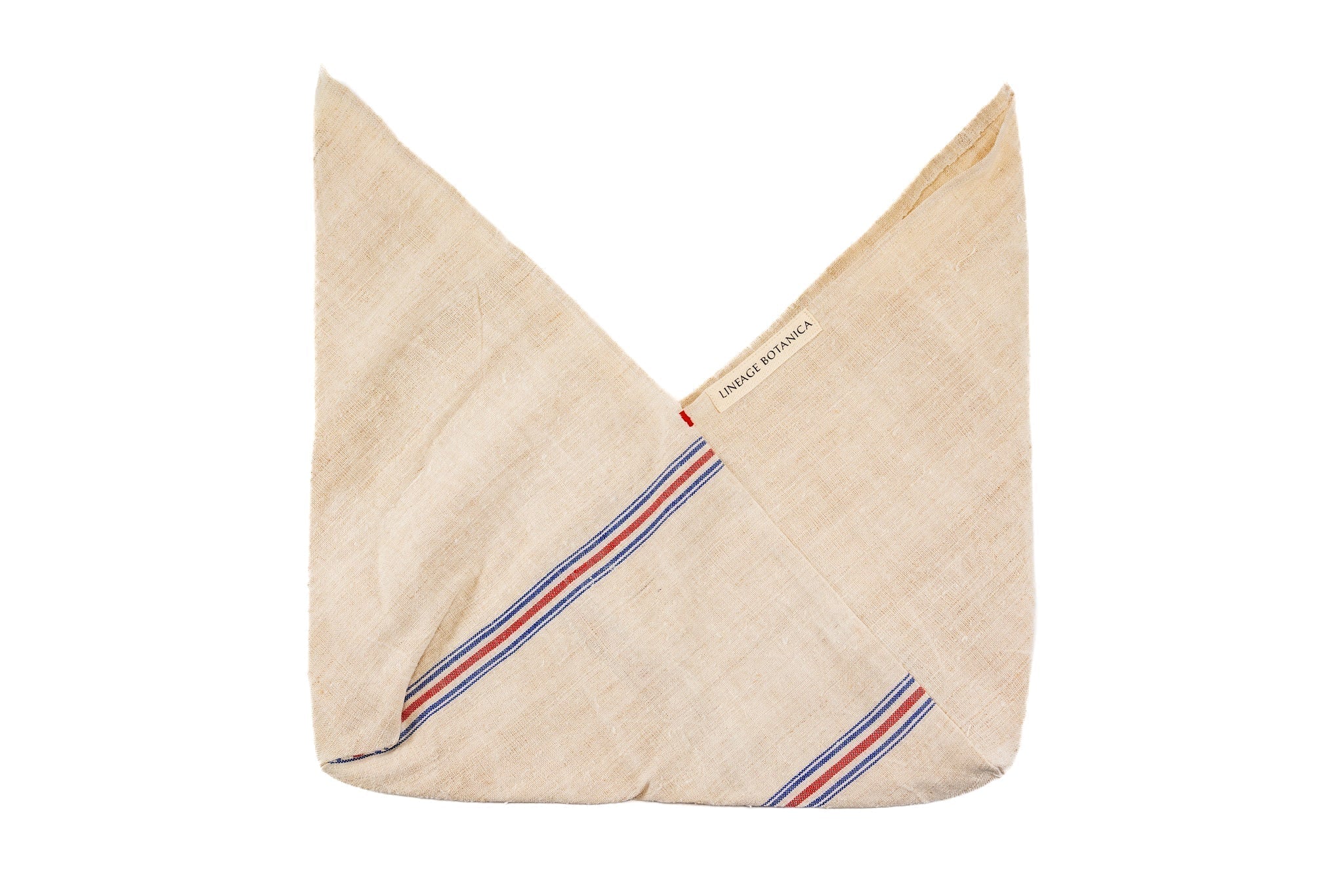 Antique handwoven Bulgarian cotton bag with striped pattern.