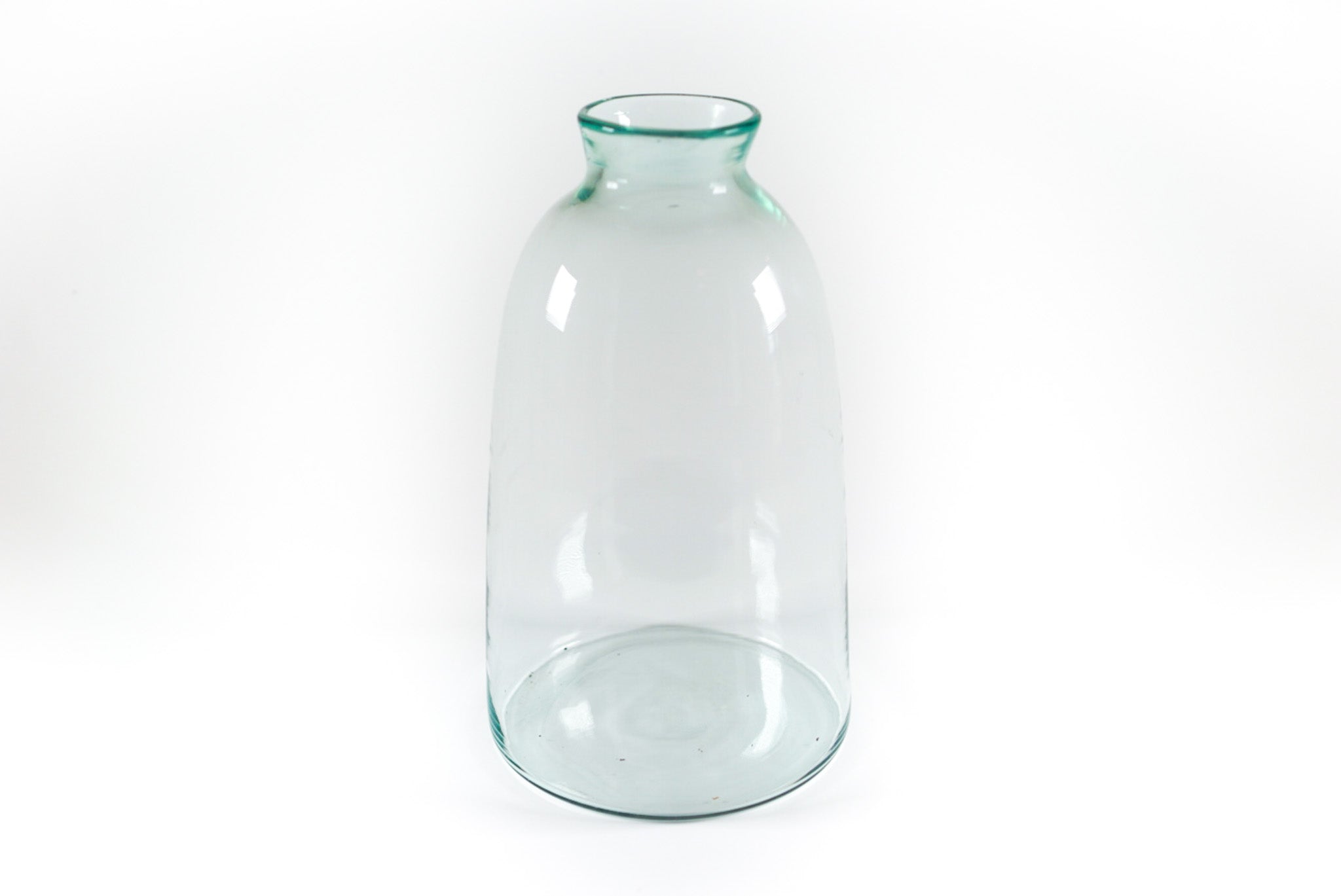 Pale aqua vintage handblown glass vase, perfect for centerpiece arrangements.