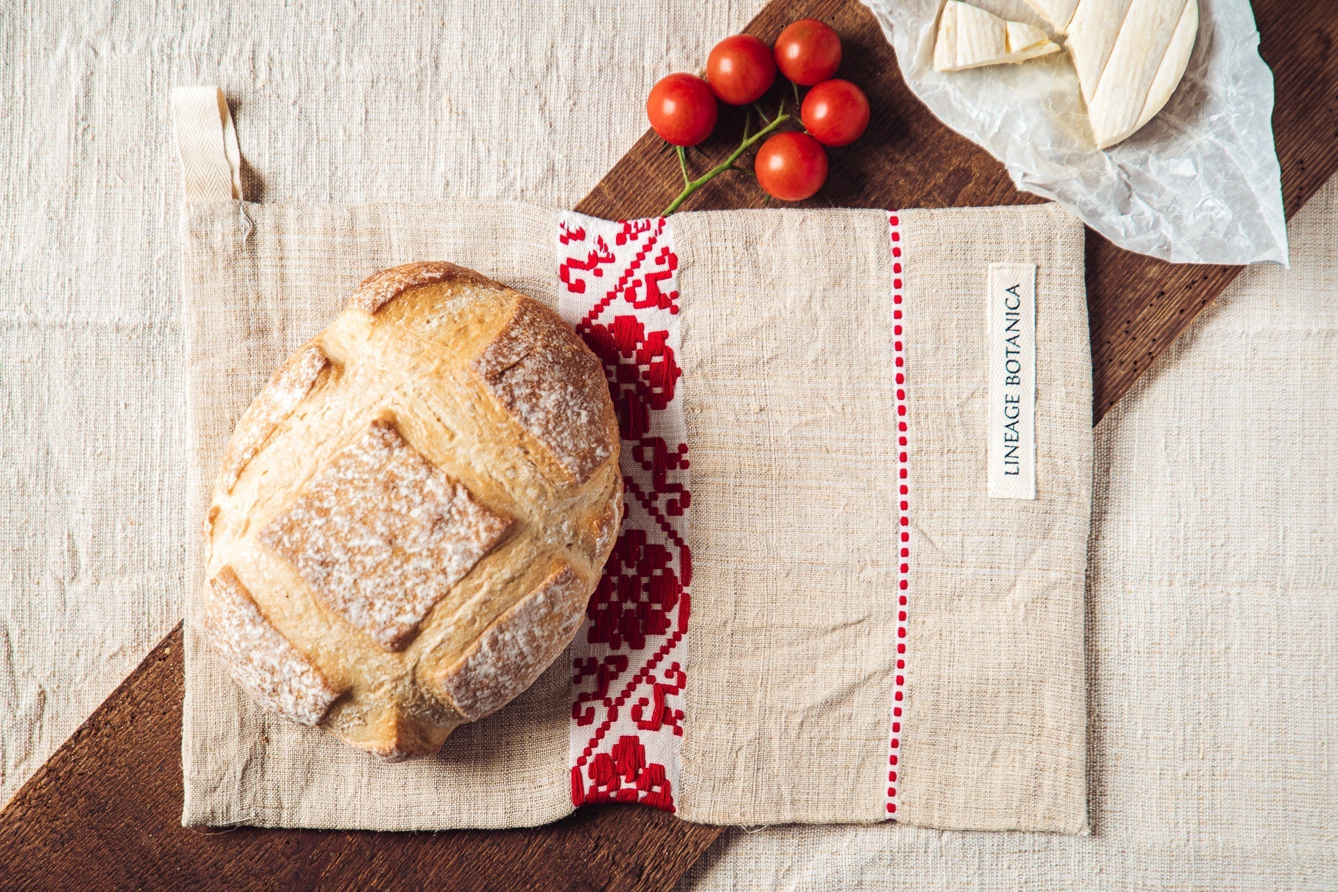 Handwoven antique hemp bread bag with hand embroidery, Hungary.