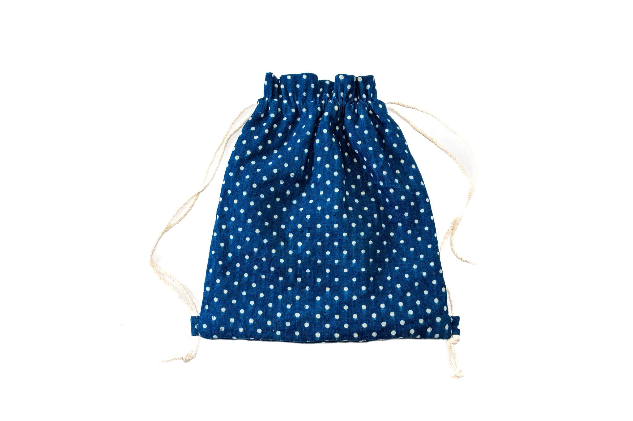 Wax resist indigo bag handcrafted from Hungarian antique handwoven hemp.