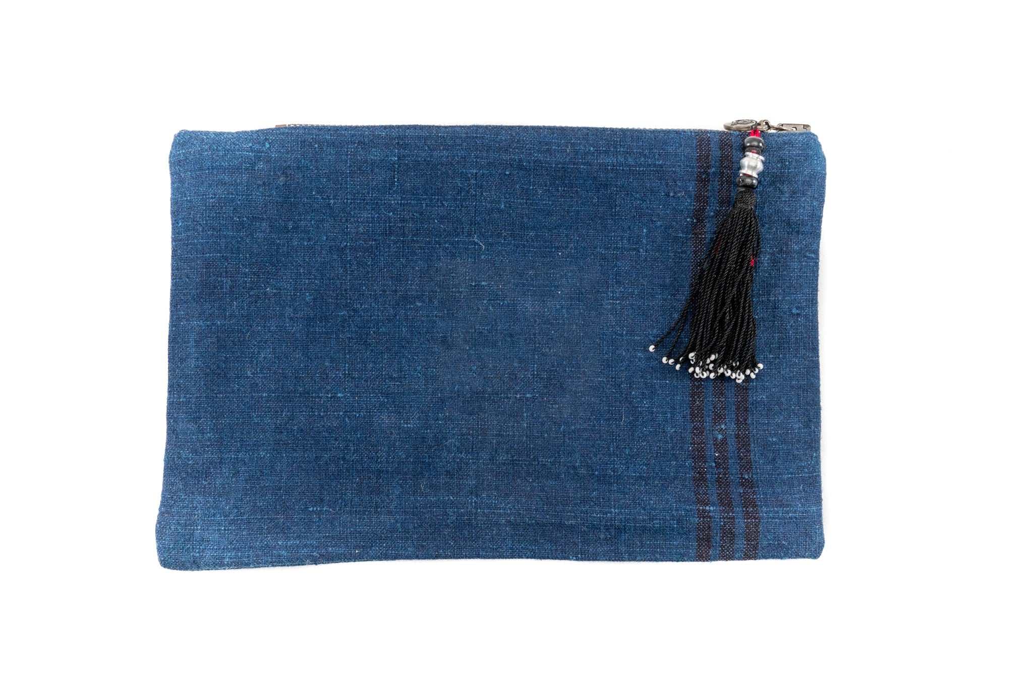 Handwoven antique and vintage hemp bag with tassel, made in Hungary.