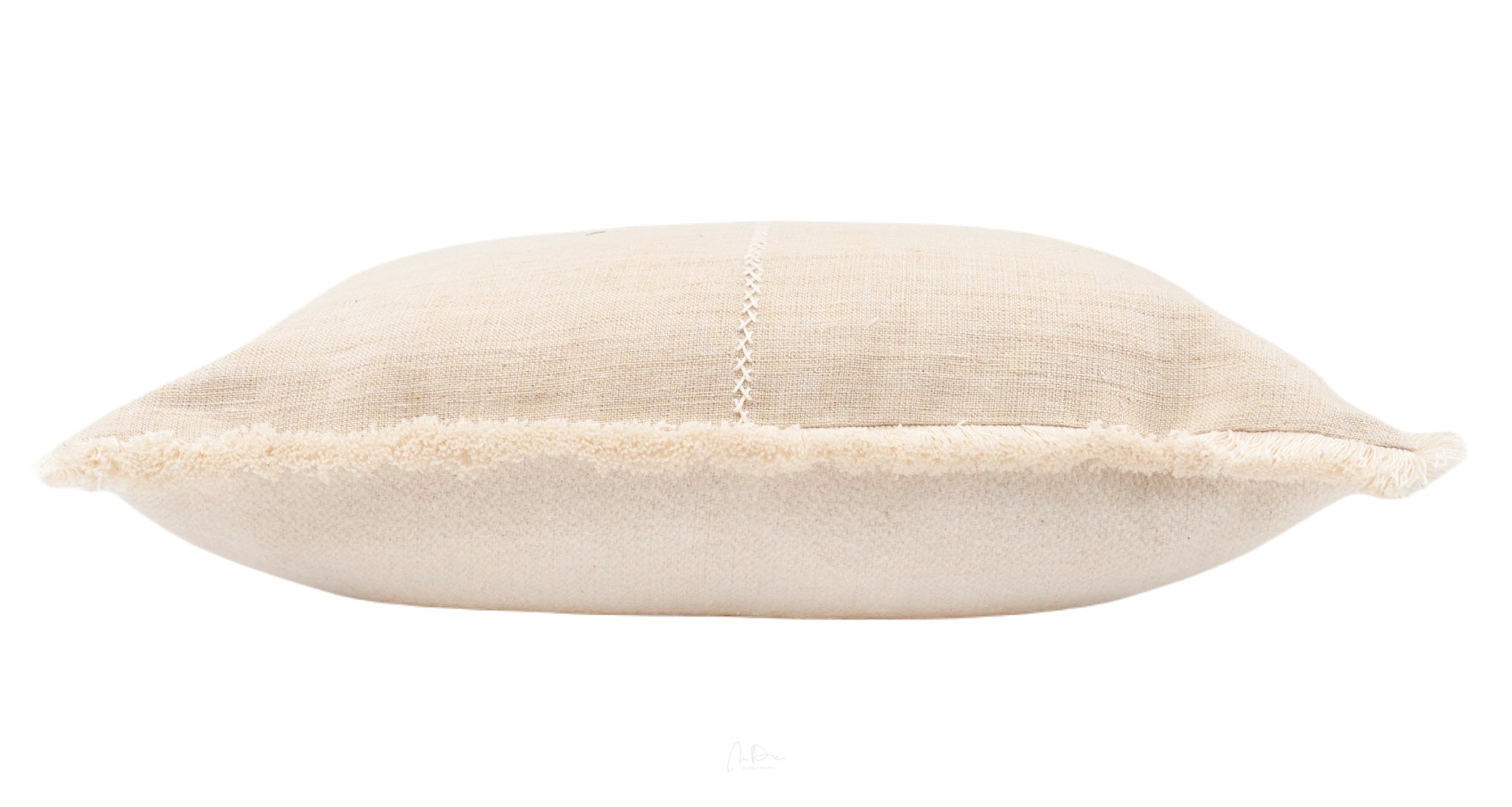 Handwoven antique Hungarian hemp pillow with neutral tones and rustic texture.