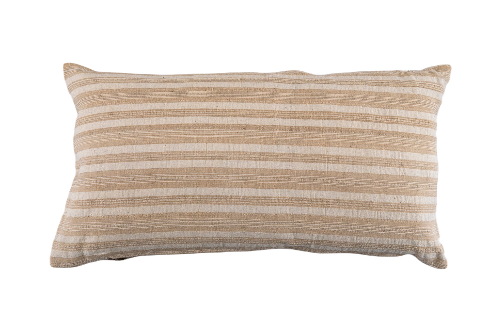 Handwoven antique Bulgarian cotton pillow with recycled goose down insert.