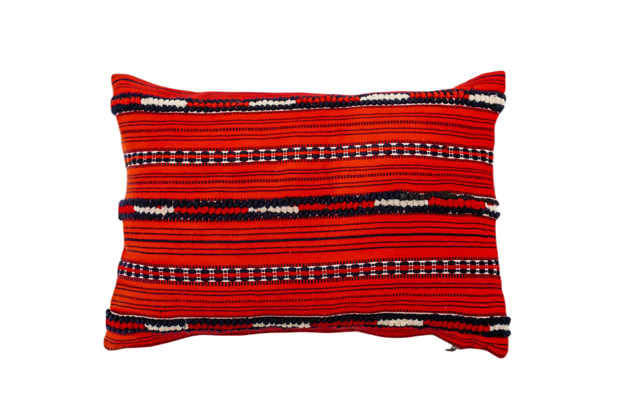 Handwoven antique Hungarian hemp pillow with metal zipper and recycled goose down insert.