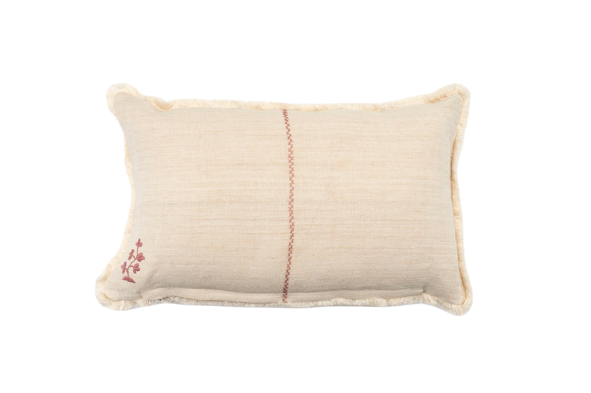 Embroidered vintage Hungarian hemp pillow with traditional motifs and rustic design.