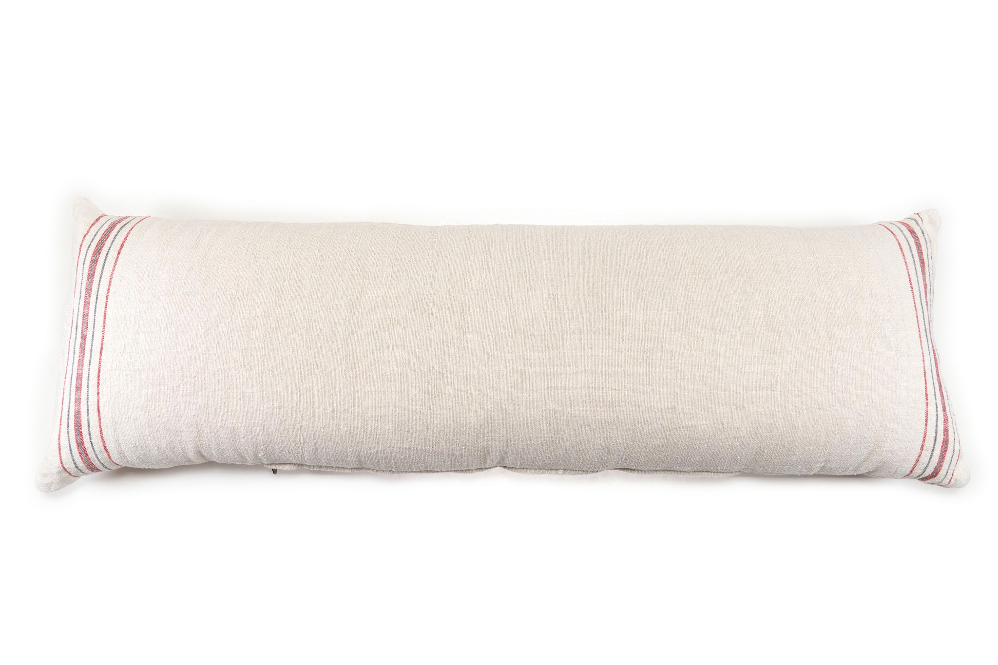 Grain sack handwoven Hungarian hemp pillow with metal zipper and recycled goose down.