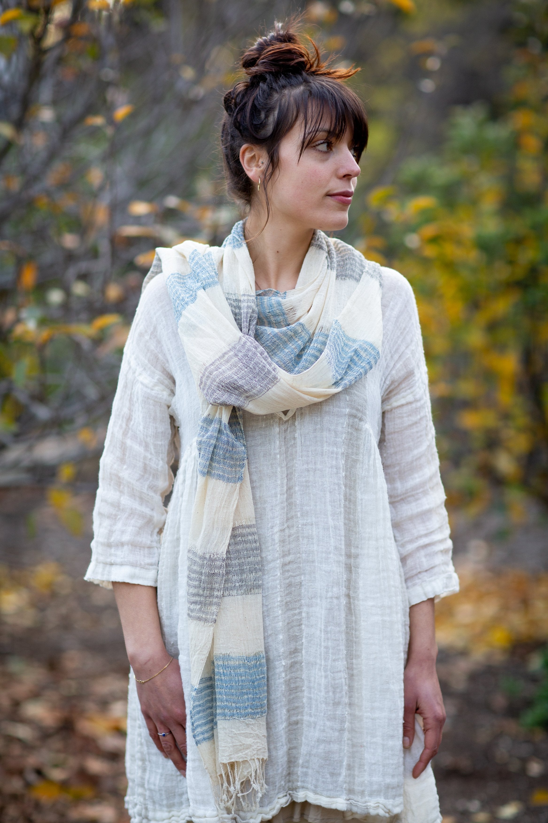 Handwoven organic Kala cotton shawl from Kutch, India.