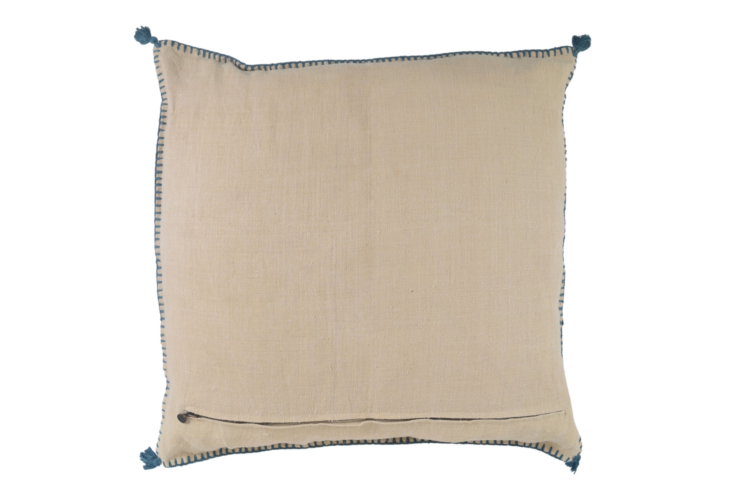 Handwoven antique hemp pillow with handstitching, sustainable artisan home decor.