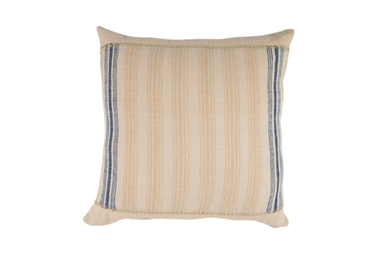 Handwoven antique hemp pillow with Bulgarian stripes and sustainable goose down insert.