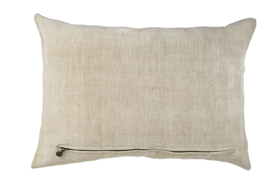 Embroidered handwoven antique Hungarian hemp pillow with metal zipper.