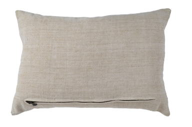 Embroidered handwoven antique Hungarian hemp pillow with metal zipper and recycled goose down insert.