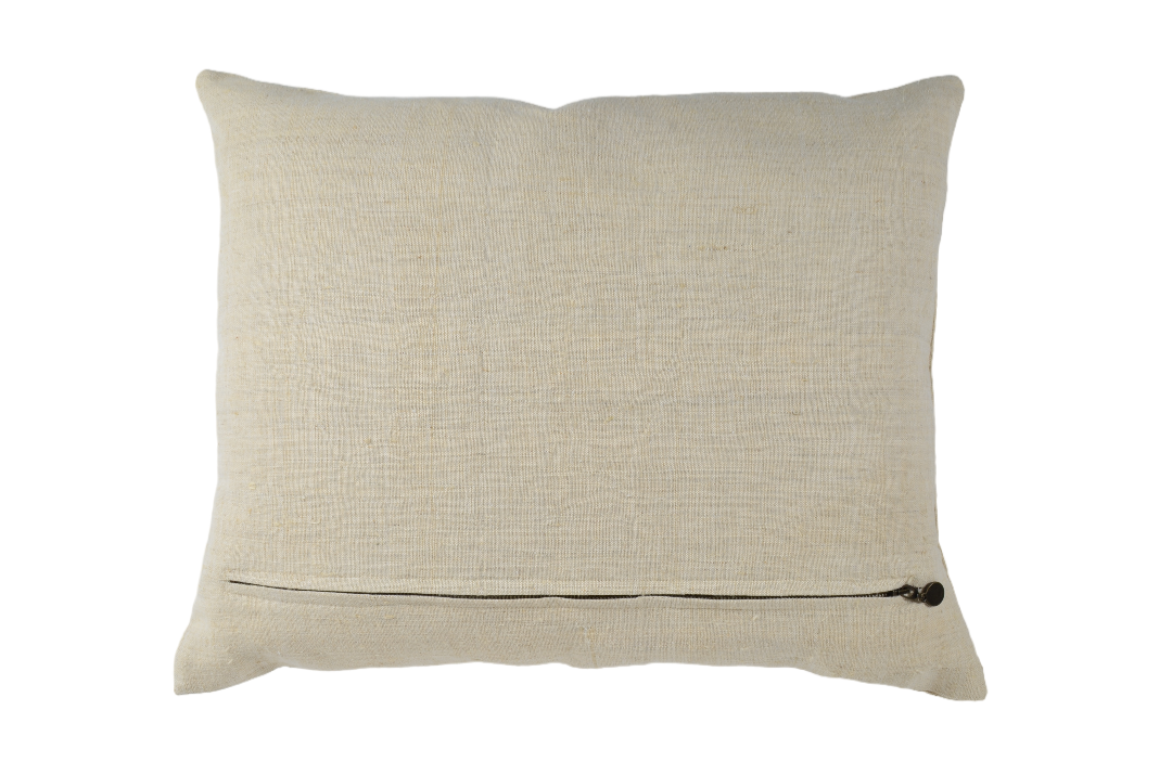 Embroidered handwoven antique Hungarian hemp pillow with metal zipper.