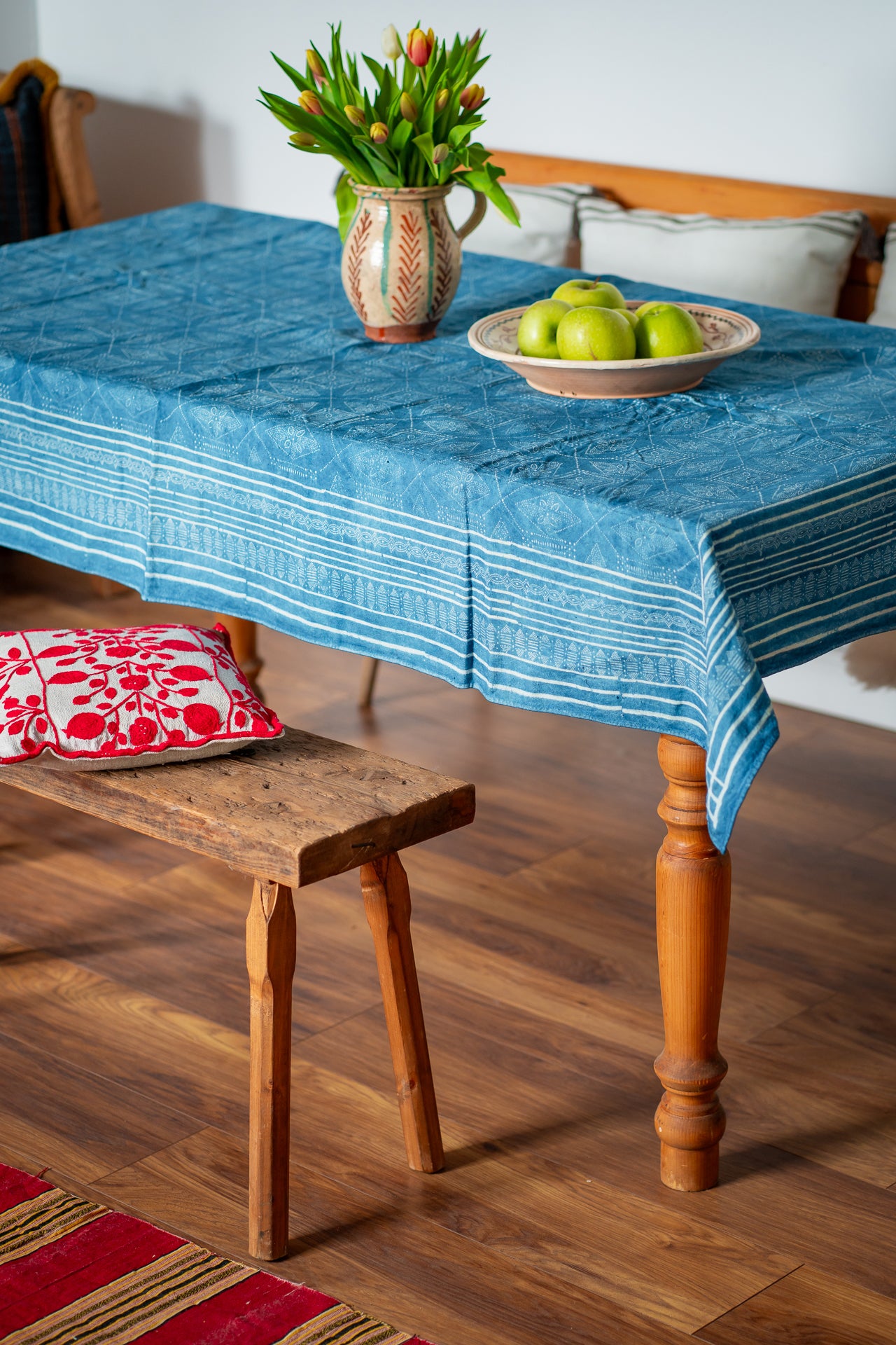 Table Cloth: Antique handwoven Hungarian hemp wax resist indigo - TW148