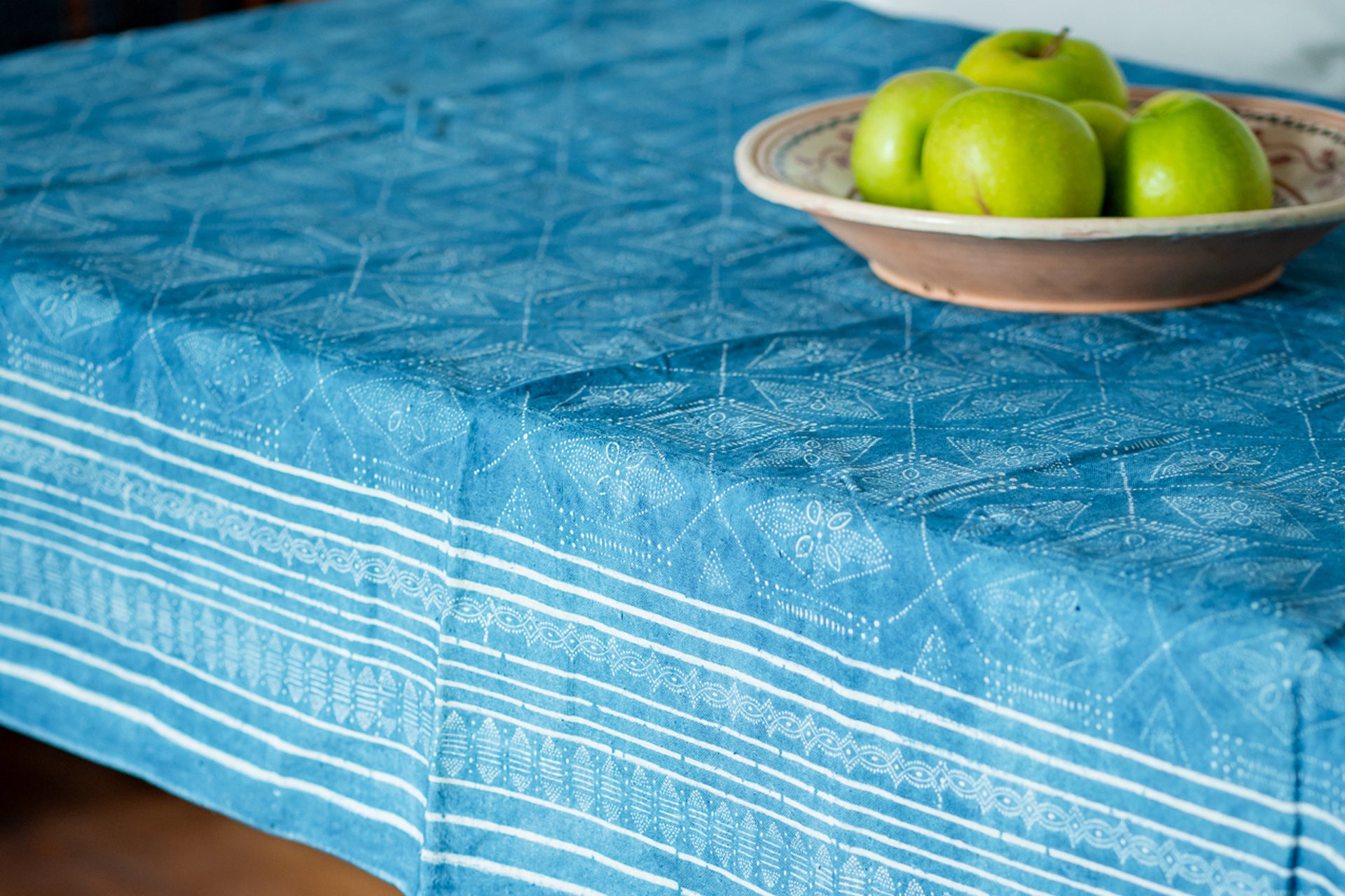Table Cloth: Antique handwoven Hungarian hemp wax resist indigo - TW148