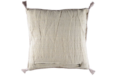 Antique Hungarian handwoven hemp pillow with mauve and taupe thread, hand-stitched, sustainable design.