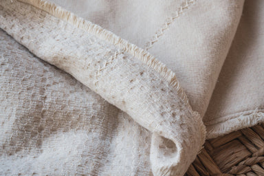 Antique handwoven Hungarian wool and cotton throw with eco cotton back and handmade tassels.