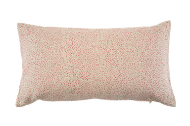 Hand printed linen pillow with block print design on natural fabric.