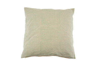 Handwoven linen pillow, hand block printed, sustainable home decor.