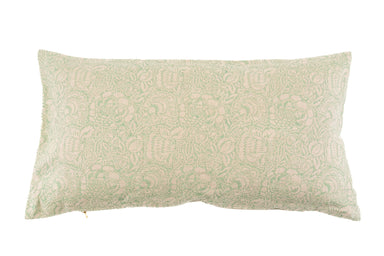 Hand printed linen pillow with floral design, natural linen fabric, Indian artisan made.