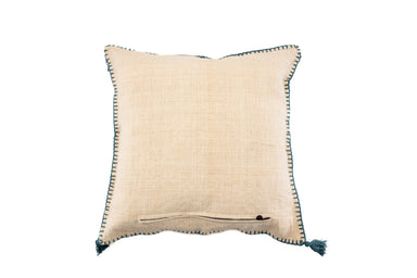 Antique Hungarian handwoven hemp pillow with hand stitching, featuring a custom recycled down insert.