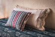 Antique handwoven decorative pillow with Hungarian hemp and cotton fringe.