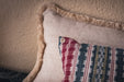 Antique handwoven decorative pillow with Hungarian hemp and cotton fringe.