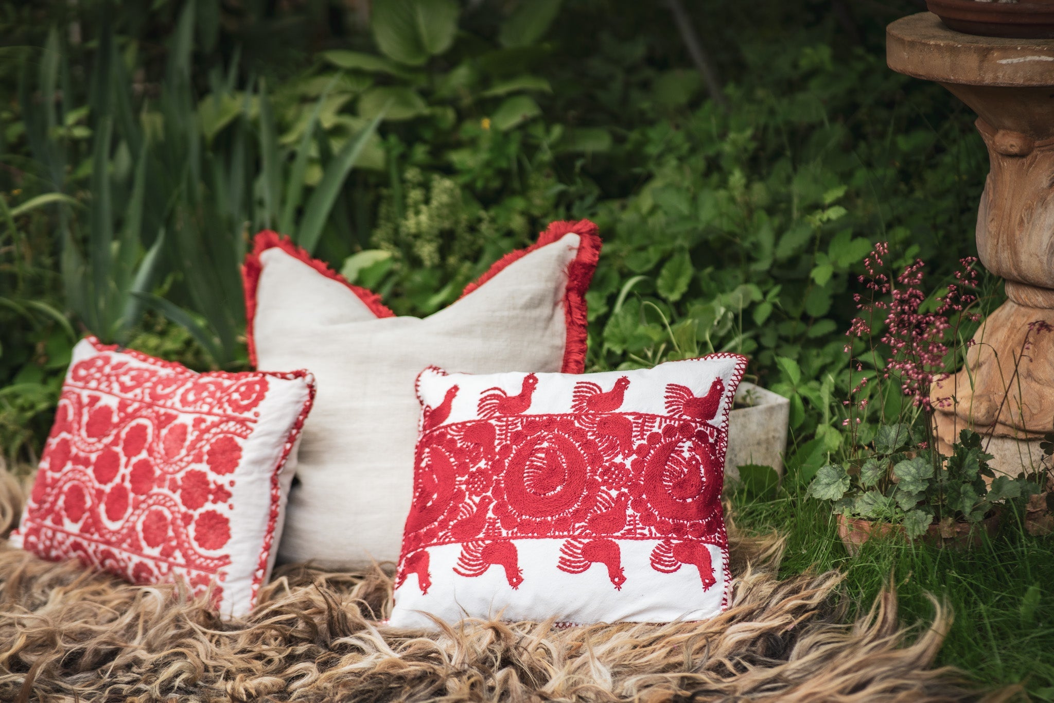 Handwoven antique Hungarian hemp pillow with cotton fringe and metal zipper.