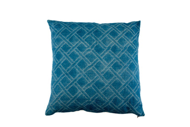 Handwoven antique Hungarian hemp pillow with wax resist indigo design.