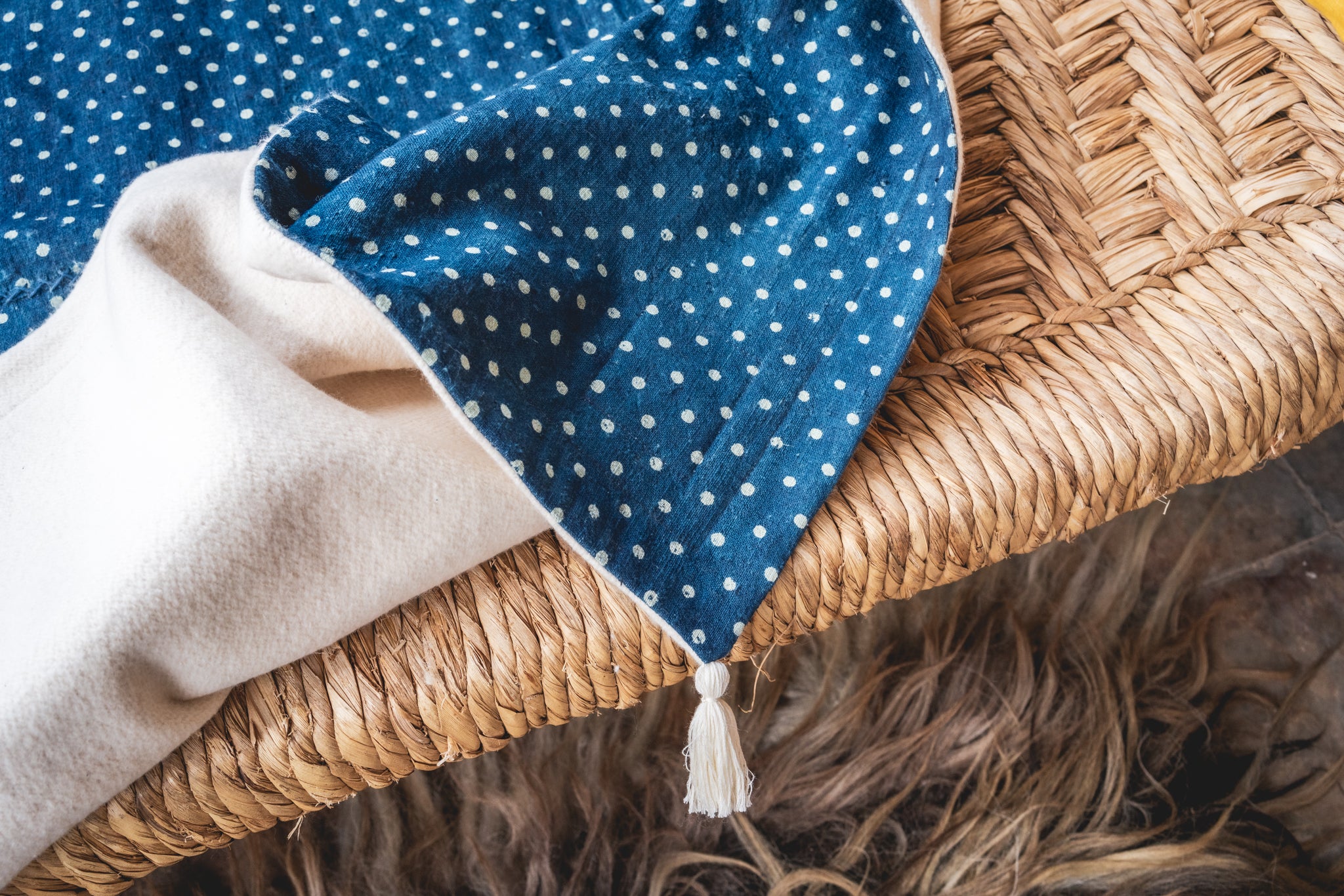 Throw: Indigo - Organic antique handwoven hemp with indigo pattern - TH82