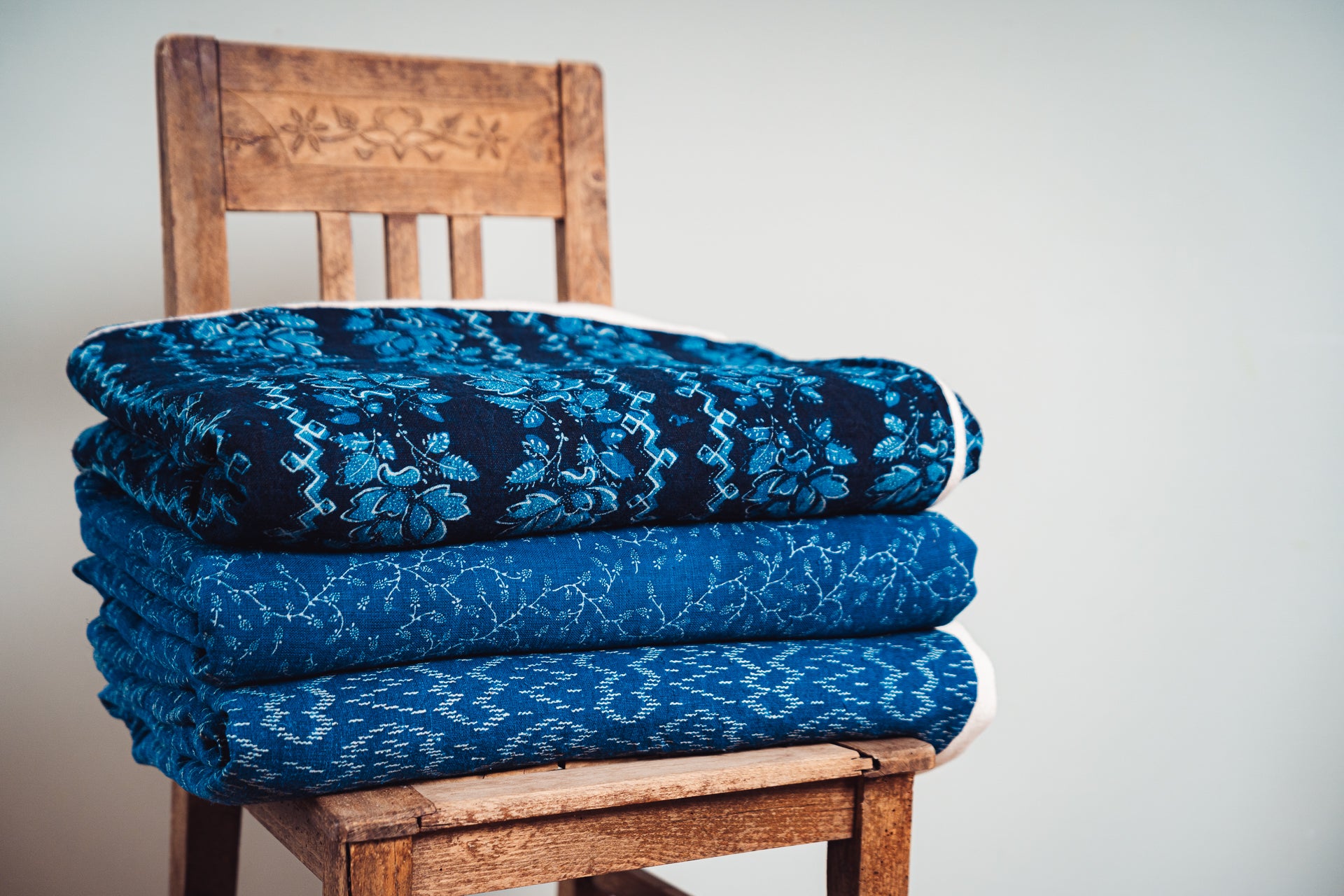 Blanket: Organic antique hemp with indigo pattern - BL90