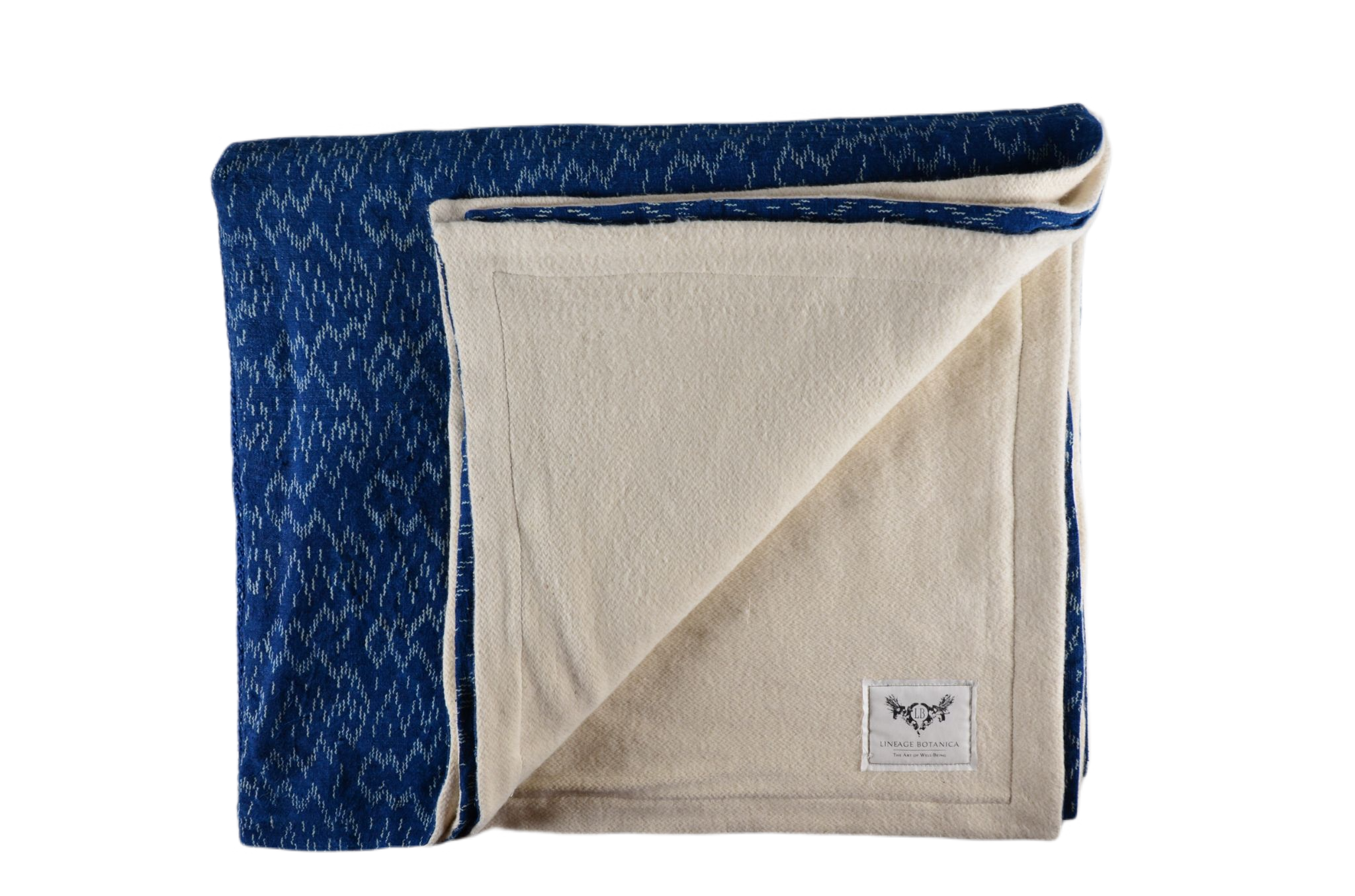 Blanket: Organic antique hemp with indigo pattern - BL90