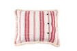 handwoven antique Hungarian hemp pillow with red stripes and button details