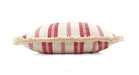 handwoven antique Hungarian hemp pillow with red stripes and fringed edges