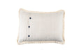 Handwoven antique Hungarian hemp pillow with buttons and fringe detailing.