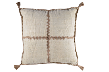 Antique Hungarian handwoven hemp pillow, taupe thread, sustainable home decor.