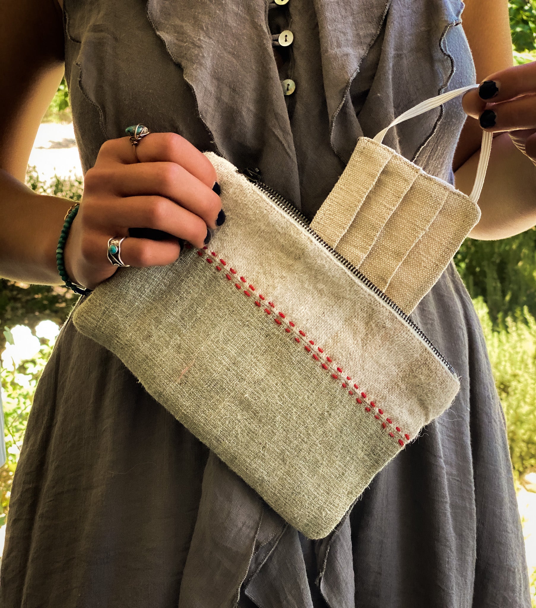 Bag: Handwoven wool, interior handwoven hemp lining - BG67