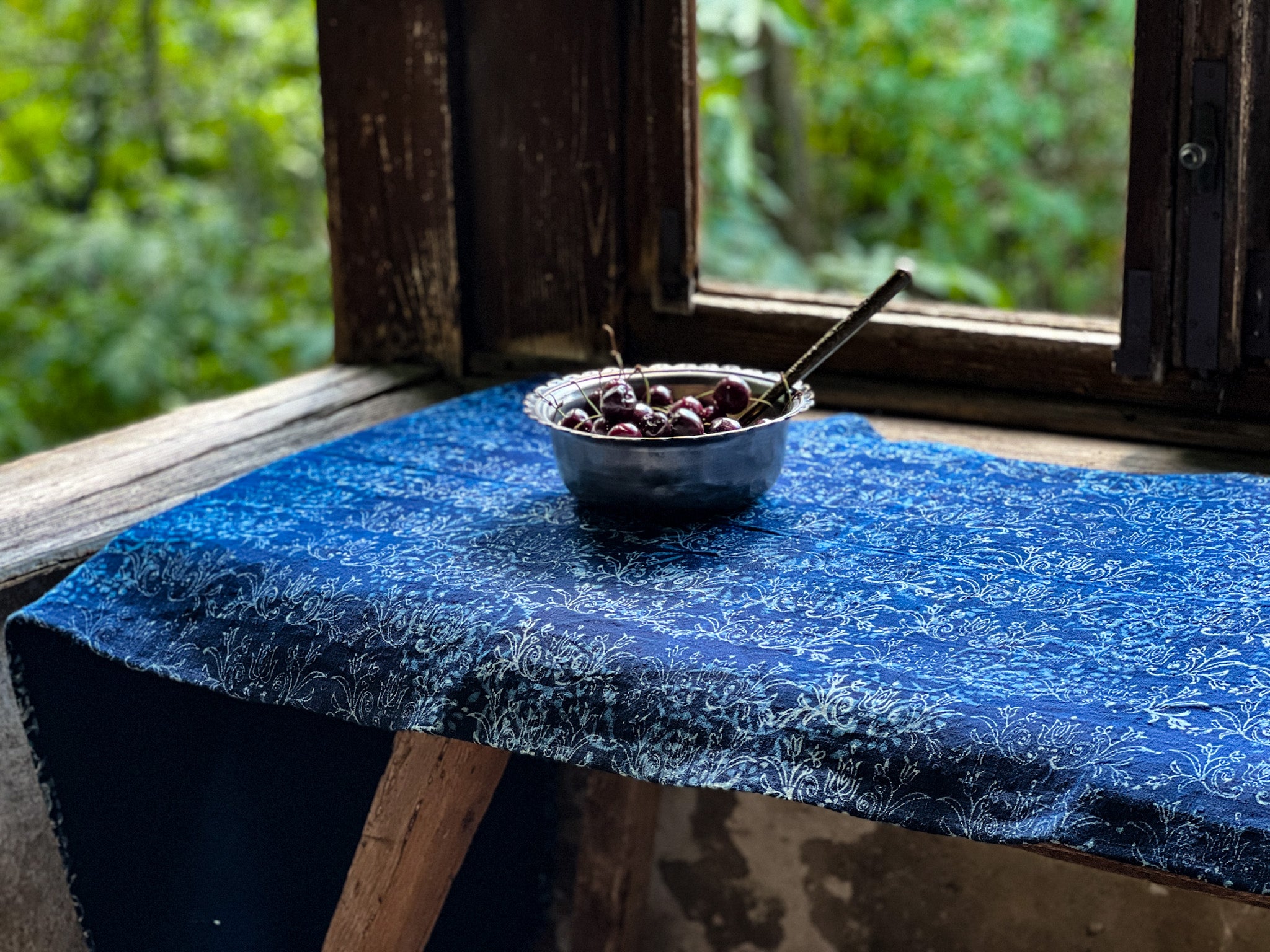 Table runner: Antique handwoven Hungarian hemp indigo over dye - TW93