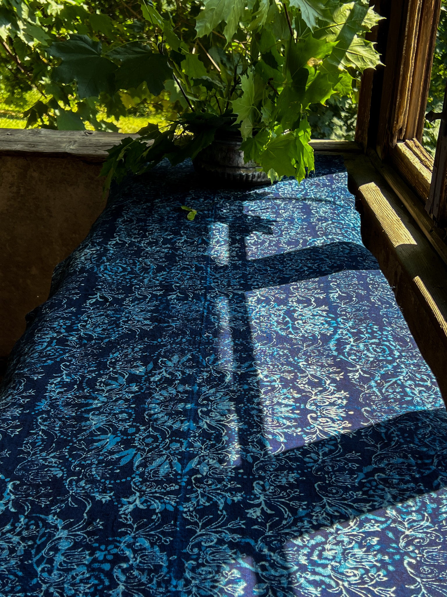 Table runner: Antique handwoven Hungarian hemp indigo over dye - TW89