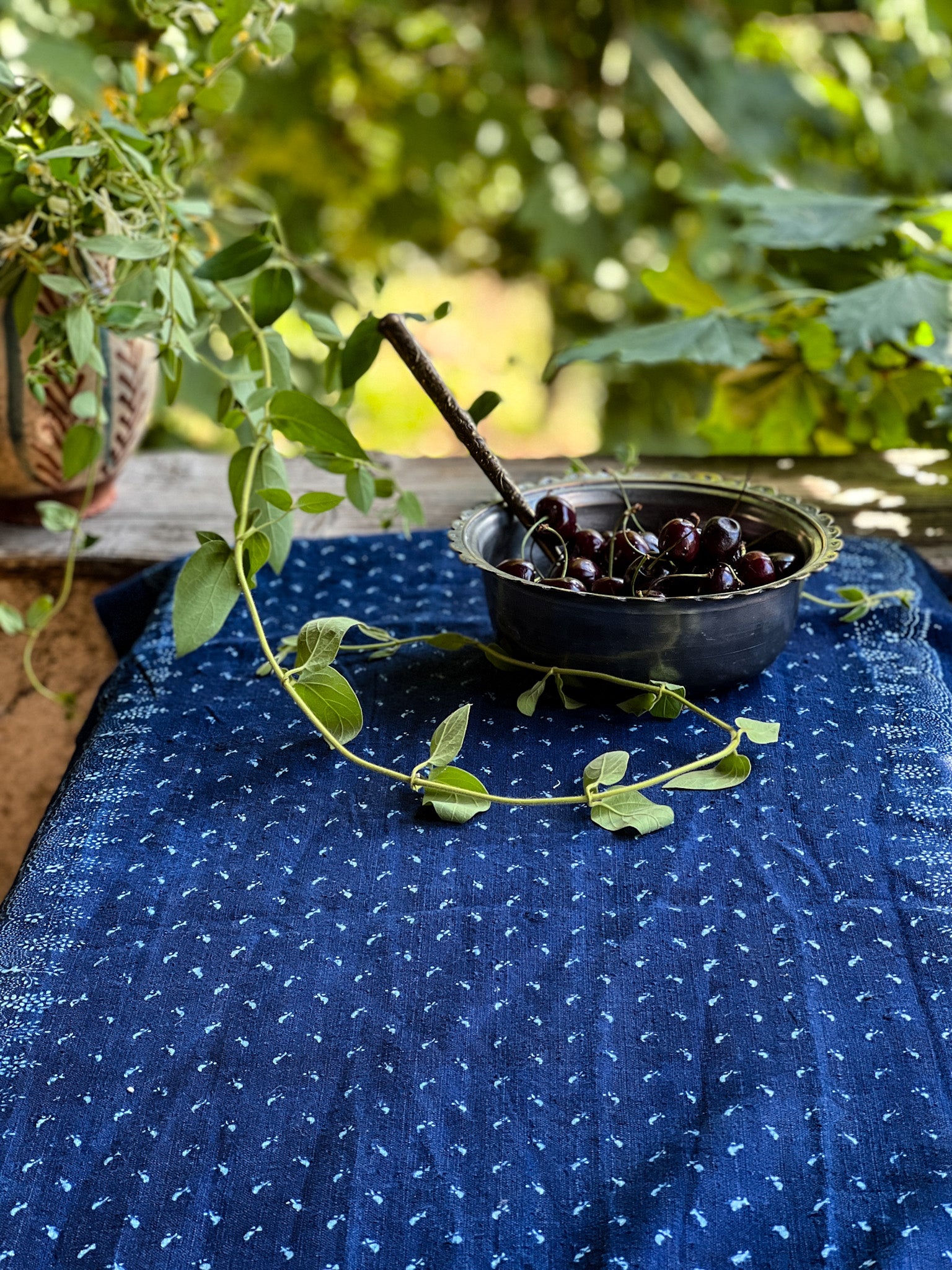 Table runner: Antique handwoven Hungarian hemp indigo over dye - TW92