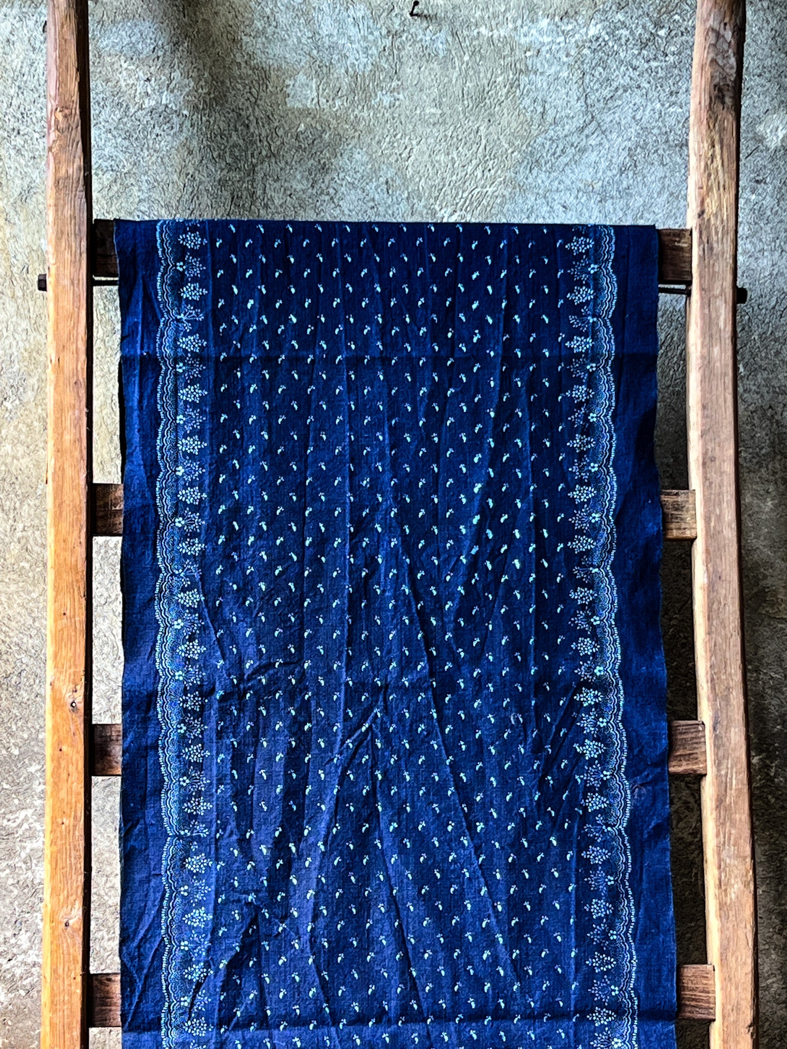 Table runner: Antique handwoven Hungarian hemp indigo over dye - TW88