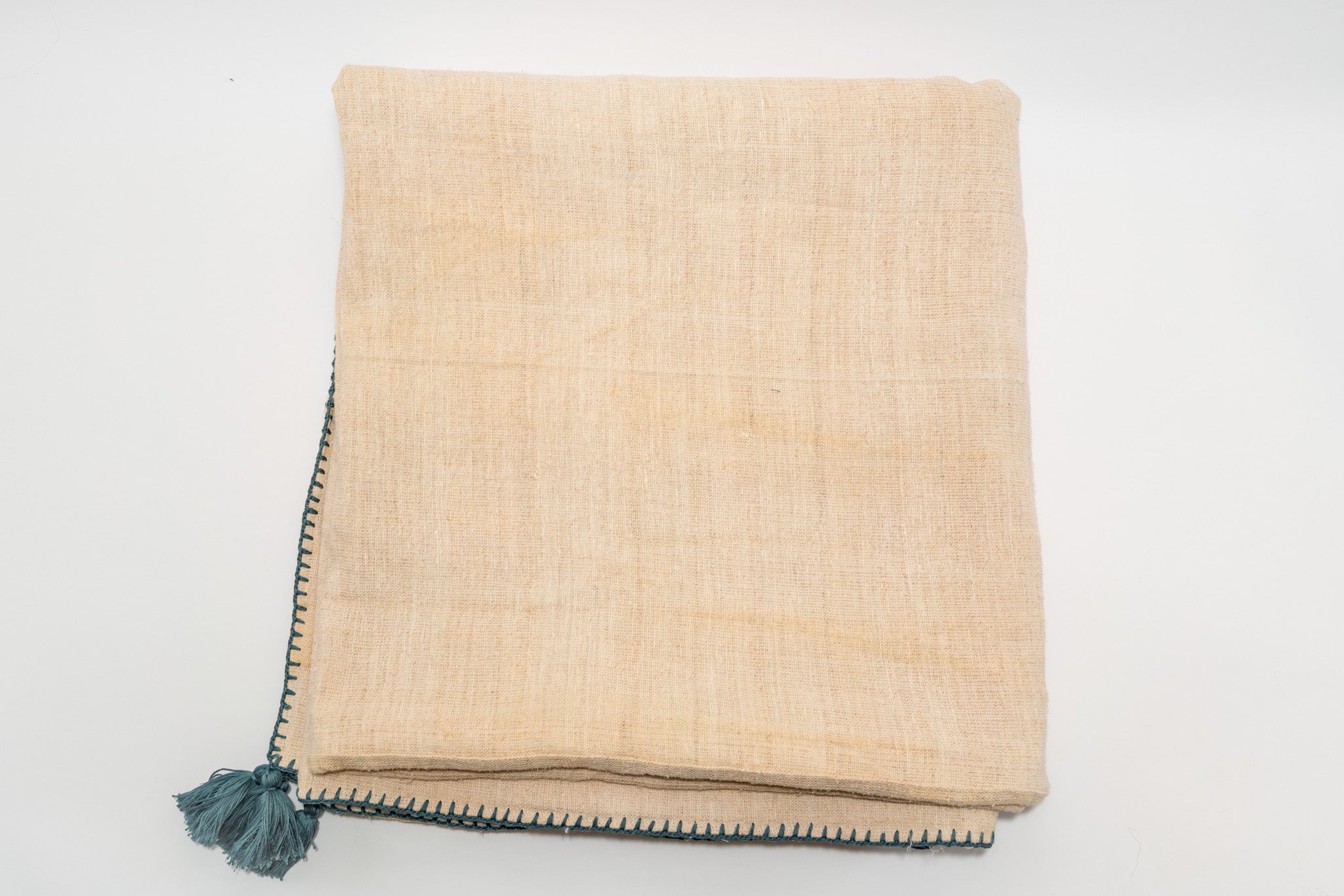 Bed Cover: Organic handwoven antique hemp, hand stitched edging - BC05