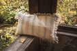 Antique handwoven decorative pillow with cotton fringe, sustainable and artisan-made.