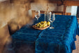 Antique handwoven Hungarian hemp table cloth in indigo, artisan-made and unique.