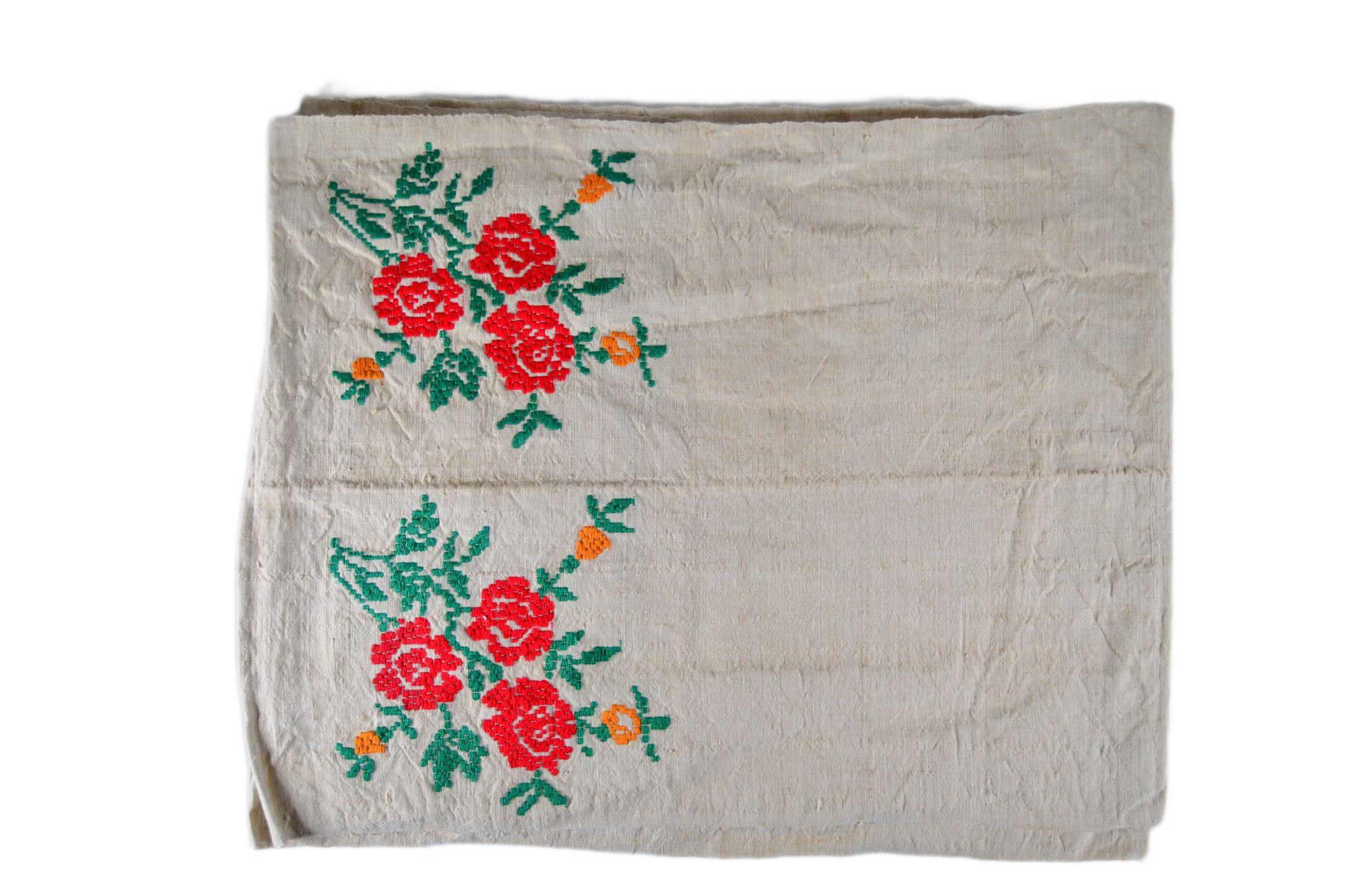 Table runner: Antique handwoven Hungarian hemp with embroidery - T127