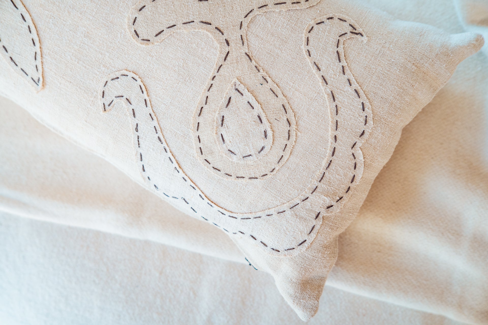 Pillow: Antique handwoven decorative pillow with apliqué - P477