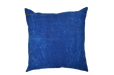 Antique handwoven decorative pillow with appliqué design and blue fabric.