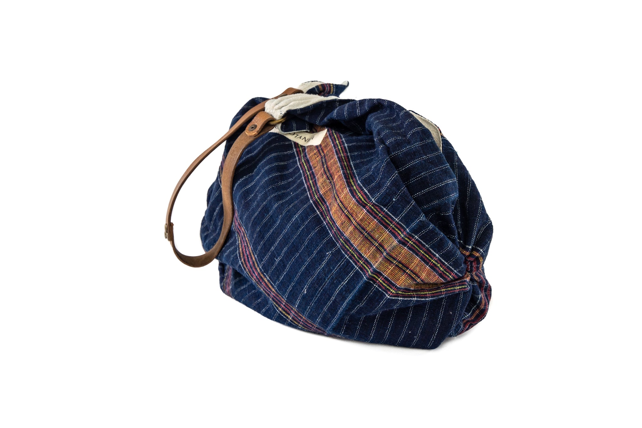 Bag: Handwoven antique cotton from Bulgaria, recycled leather belt - BG145